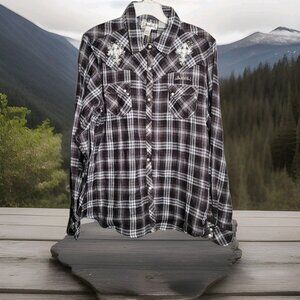 Adiktd Western Shirt Womens XXL Pearl Snap Long Sleeve Grays Western Bling